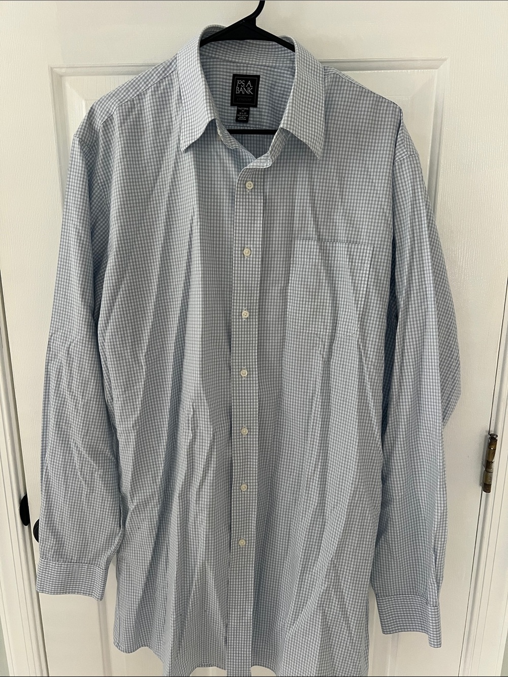 Jos. A. Bank (16.5x37) Blue and White Small Check mens Dress Shirt